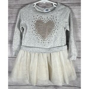 Old Navy Girls 2T Dress Tutu Sequin Long Sleeve Gray Gold Hearts
